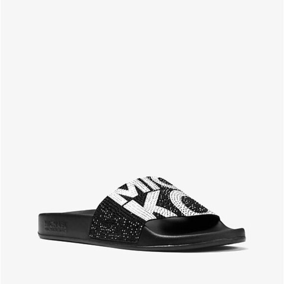 Michael Kors Gilmore Slide Sandals Black & White Crystals Womens NEW NO BOX - Picture 3 of 11